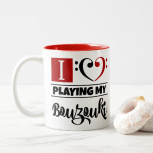 Tasse 2 Couleurs Amour du coeur I de clef basse jouant mon Bouzouki