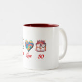 Tasse 2 Couleurs Amour et 50 de paix (Devant droit)