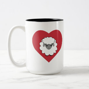 Tasse 2 Couleurs Amour Ewe Mouton avec un Arrière - plan de coeur