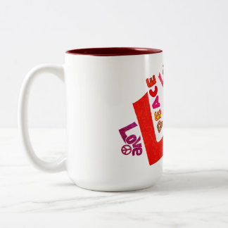 Tasse 2 Couleurs Amour, paix, typographie