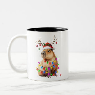 Tasse 2 Couleurs Amoureux de capybaras Éclairages de Noël Cappy Xma