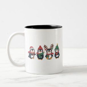 Tasse 2 Couleurs Amoureux de manchots de Noël Animaux mignons Famil