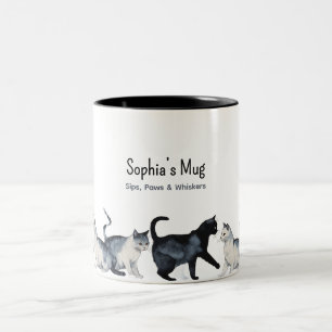 Tasse 2 Couleurs Amoureux des chats personnalisé - Chat noir et gri