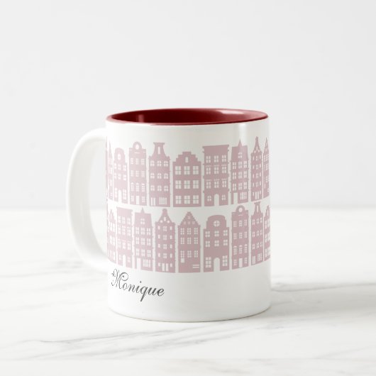Tasse 2 Couleurs Amsterdam Canal Row Maisons personnalisées Maroon (Devant gauche)