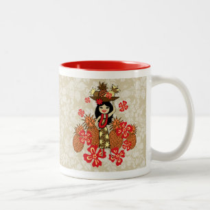 Tasse 2 Couleurs Ananas Luau Hawaiian Hula Girl