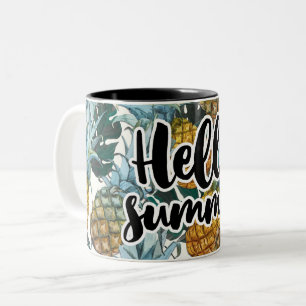 Tasse 2 Couleurs Ananas Tropicaux & Feuilles Bonjour l'Été