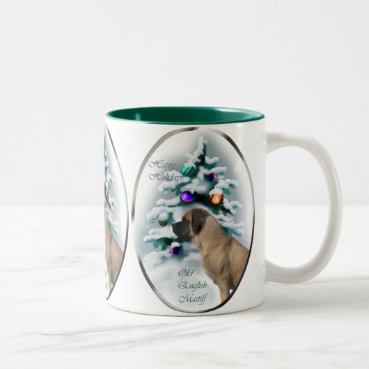 Tasse 2 Couleurs Ancien Mastiff cadeaux de Noël (Droit)