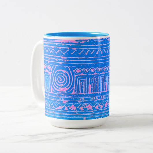 Tasse 2 Couleurs Ancien Motif mésopotamien sumérien bleu (Devant gauche)