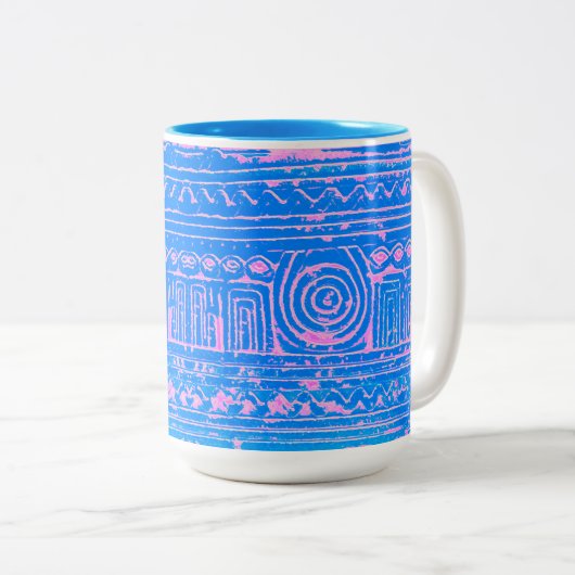 Tasse 2 Couleurs Ancien Motif mésopotamien sumérien bleu (Devant droit)
