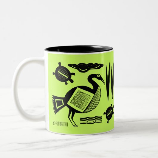 Tasse 2 Couleurs Ancien Oiseau, tortue, herbe, encre d'eau (Gauche)