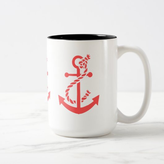 Tasse 2 Couleurs Ancre corail rouge nautique (Droit)