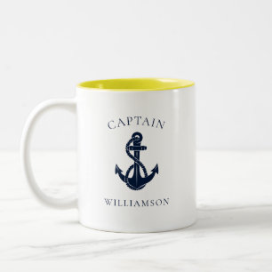 Tasse 2 Couleurs Ancre de bateau de capitaine nautique personnalisé