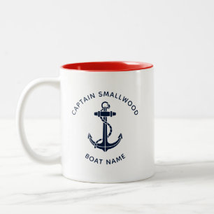 Tasse 2 Couleurs Ancre de bateau nautique capitaine et équipage Swa