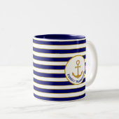 Tasse 2 Couleurs Ancre familiale sur Bleu & Blanc rayé (Devant droit)