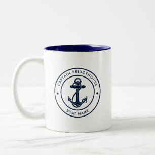 Tasse 2 Couleurs Ancre nautique personnalisée nom de bateau et du c
