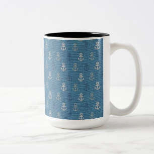 Tasse 2 Couleurs Ancres de lin sur bleu