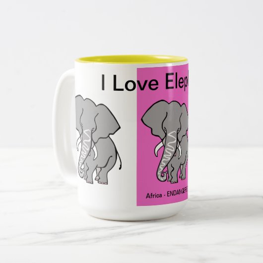 Tasse 2 Couleurs Animal africain - J'aime ELEPHANTS - Faune - Rose (Devant gauche)