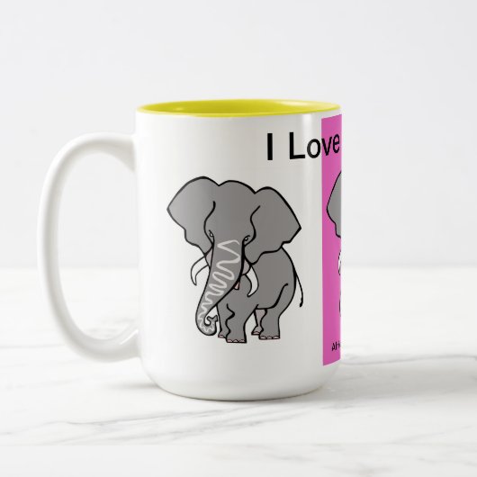 Tasse 2 Couleurs Animal africain - J'aime ELEPHANTS - Faune - Rose (Gauche)