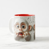 Tasse 2 Couleurs Animaux amusants de singes rayés 3D (Devant gauche)