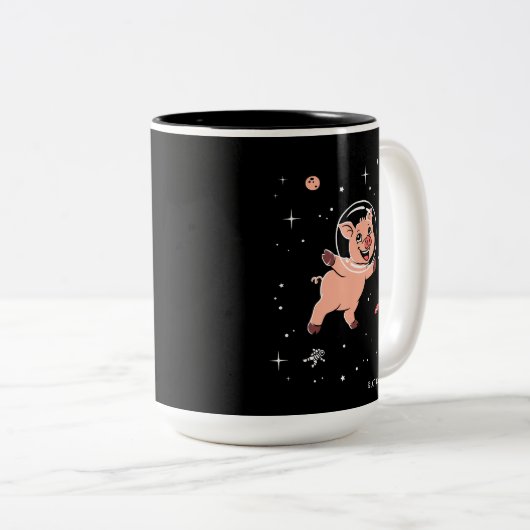Tasse 2 Couleurs Animaux De Cochon Dans L'Espace (Devant droit)