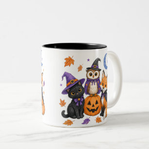 Tasse 2 Couleurs Animaux mignons d'Halloween - Sorcière Chat noir H