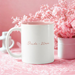 Tasse 2 Couleurs Année de la nuptiale de script rose minimal