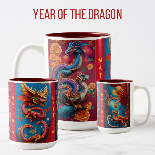 Tasse 2 Couleurs Année du dragon Signe d'astrologie chinoise Annive