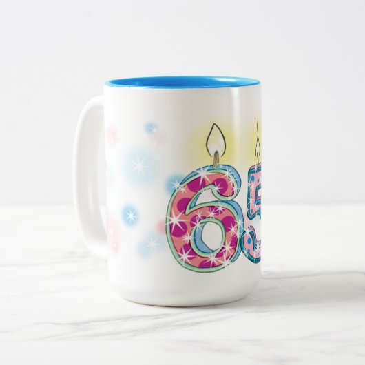 Tasse 2 Couleurs Anniversaire 65 ans (Devant gauche)