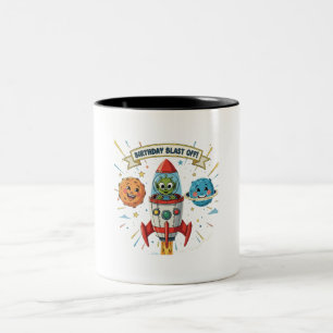 Tasse 2 Couleurs Anniversaire : Décollage ! Un Alien Mignon dans un