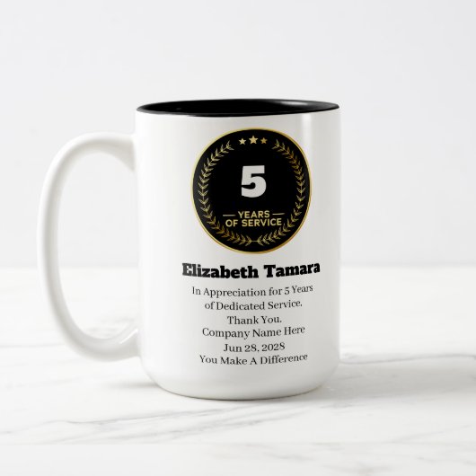 Tasse 2 Couleurs Anniversaire du travail de 5 ans | Appréciation de (Gauche)