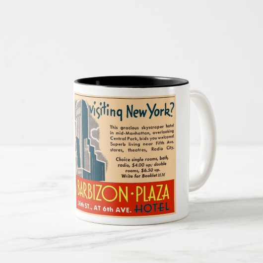 TASSE 2 COULEURS ANNONCE HÔTELIÈRE 1949 À NYC (Devant droit)