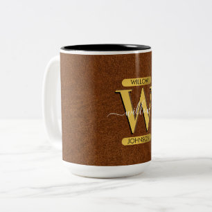 Tasse 2 Couleurs Antique Faux Cuir & Or Monogramme