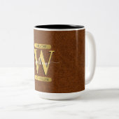 Tasse 2 Couleurs Antique Faux Cuir & Or Monogramme (Devant droit)