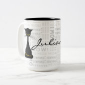 Tasse 2 Couleurs APAL : Coutume de Meow de chat noir (Devant gauche)