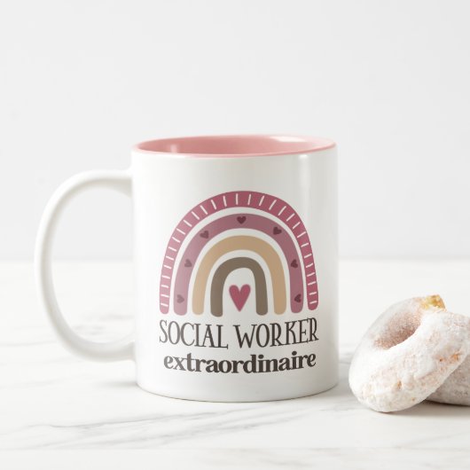 Tasse 2 Couleurs Appréciation des travailleurs sociaux Boho Arc-en- (Avec donut)