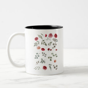 Tasse 2 Couleurs Aquarelle Aquarelle Rose Feuilles verts Feuille