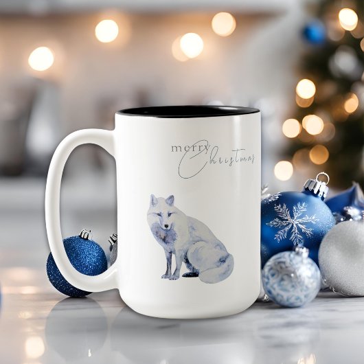 Tasse 2 Couleurs Aquarelle Arctic Fox Joyeux Noël