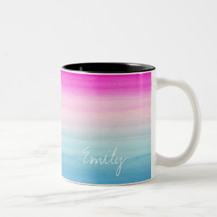 Tasse 2 Couleurs Aquarelle assez rose et bleue d'Ombre