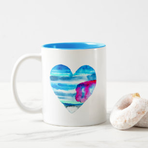 Tasse 2 Couleurs Aquarelle bleu coeur mignon