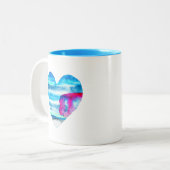 Tasse 2 Couleurs Aquarelle bleu coeur mignon (Devant gauche)