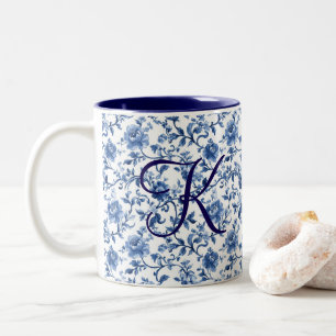 Tasse 2 Couleurs Aquarelle bleu Floral Toile Chinoiserie Vintage