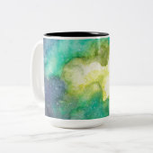 Tasse 2 Couleurs Aquarelle bleu vert galaxy fushia (Devant gauche)