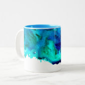 Tasse 2 Couleurs Aquarelle bleue Design océanique abstrait (Devant gauche)