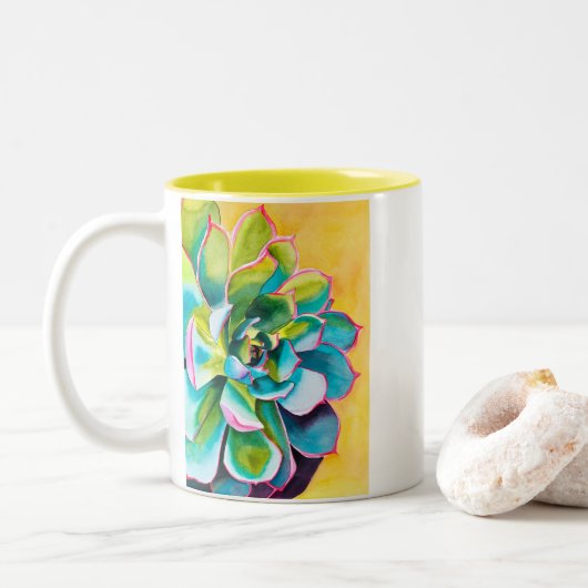 Tasse 2 Couleurs Aquarelle botanique de succulente (Avec donut)