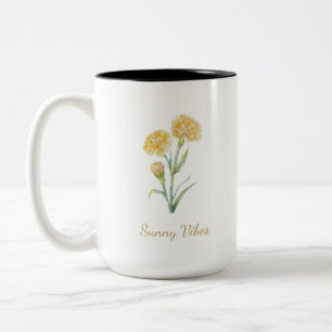 Tasse 2 Couleurs Aquarelle botanique d'œillet jaune avec nom person
