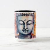 Tasse 2 Couleurs Aquarelle Bouddha visage avec Arrière - plan Manda (Centre)