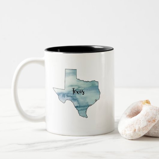 Tasse 2 Couleurs Aquarelle Carte d'état du Texas (Avec donut)