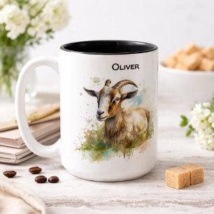 Tasse 2 Couleurs Aquarelle Chèvre de ferme, sur mesure