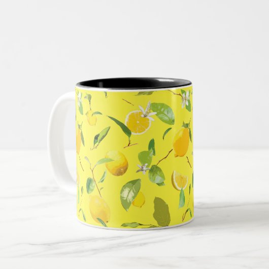 Tasse 2 Couleurs Aquarelle Citron & Feuilles 4 (Devant gauche)
