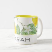 Tasse 2 Couleurs Aquarelle Citron Feuilles Monogramme jaune blanc (Devant droit)